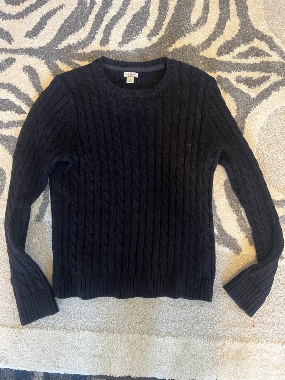 L.L. Bean Black Cable Knit 100% Cotton Sweater